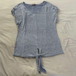 Navy Striped Tie-Front Short Sleeve Top